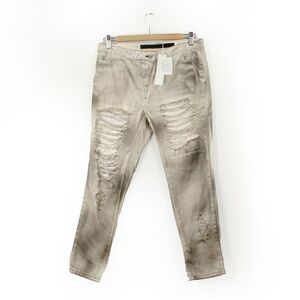 NWT Sens du Beau Japan Grunge Distressed White Black Brush Wash Denim Jeans